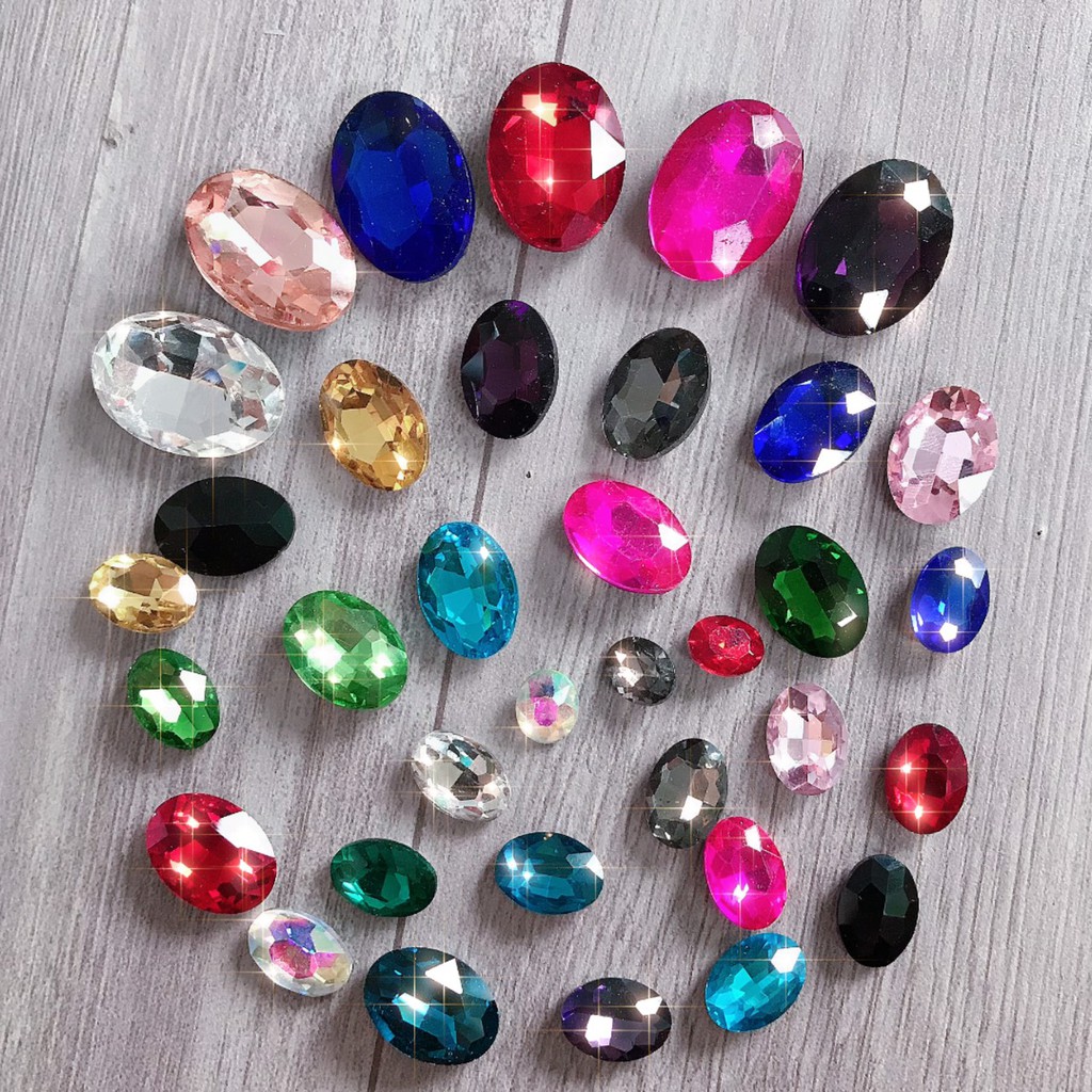 Gói 5 viên Hạt Đá Pha Lê Oval Trang Trí DIY, Trang Trí Túi ví, Trang Trí Ốp Lưng