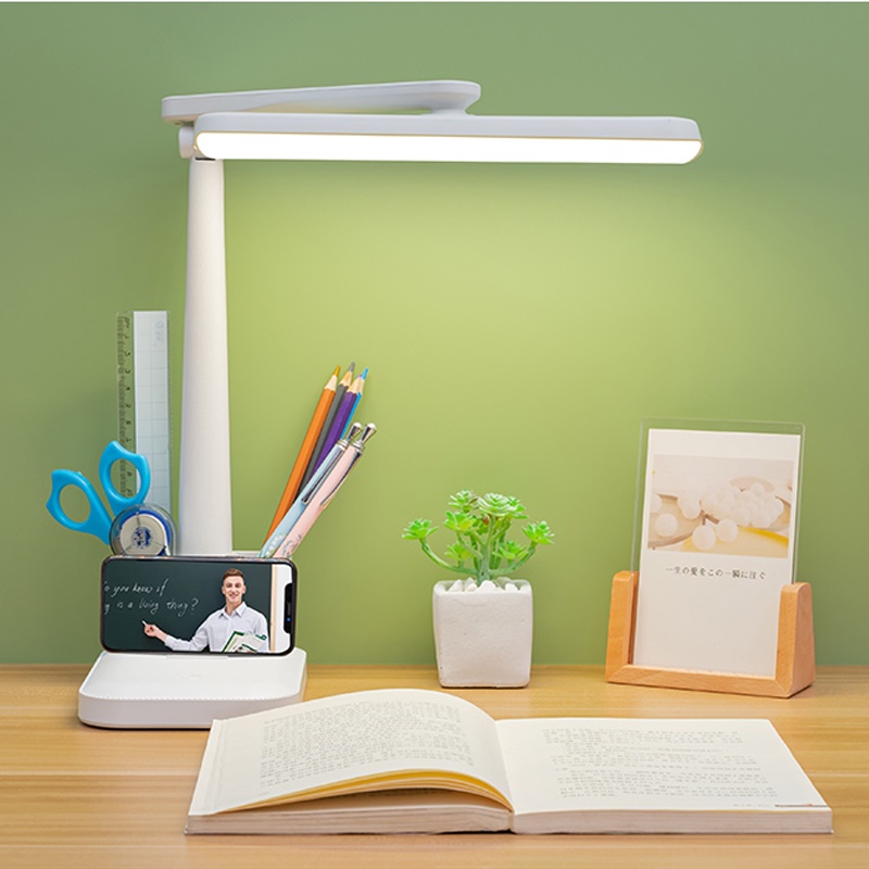 Đèn Bàn Học Đọc Sách, Làm Việc (Học Sinh, Sinh Viên, Văn Phòng) LED Chống Cận, Cảm Ứng Tích Điện Kèm Khay Để Bút