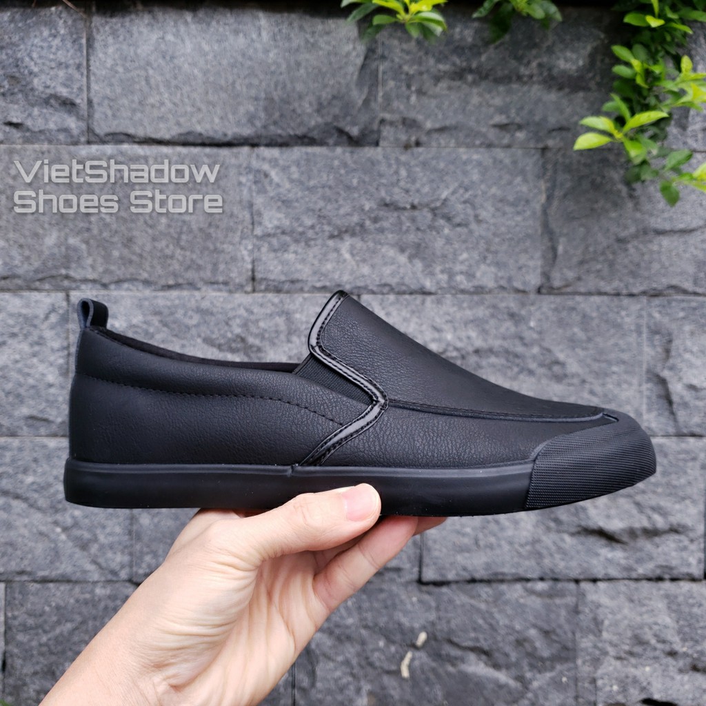 Slip on nam LEYO - Giày lười da nam - Da PU màu đen full - Mã SP A1182