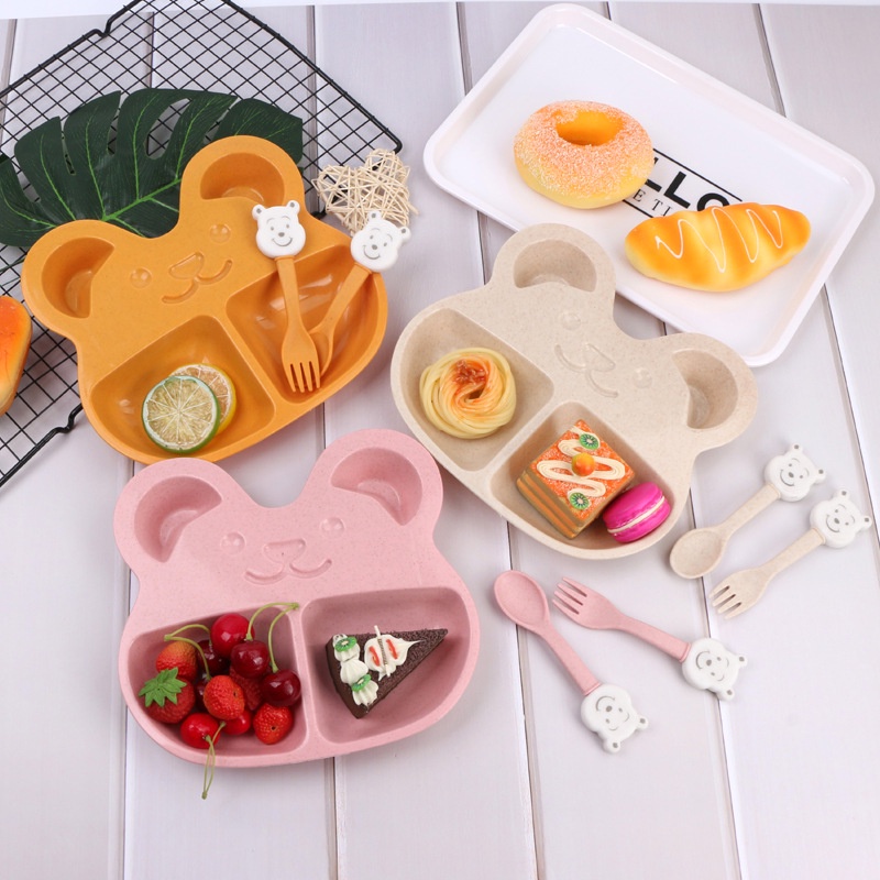 Bộ Tô Muỗng Nĩa Chất Liệu Lúa Mạch Họa Tiết Hoạt Hình Cho Bé