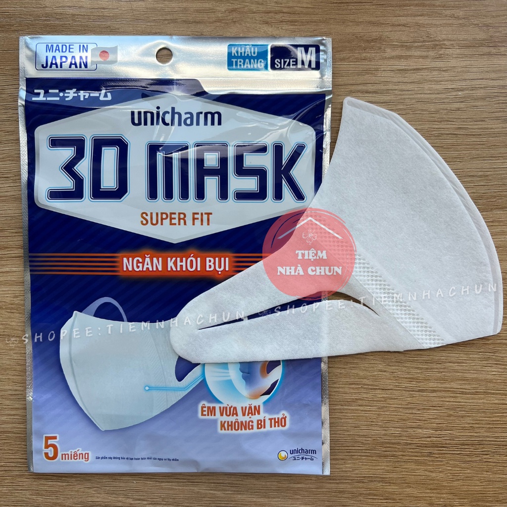 Khẩu Trang Unicharm 3D Mask Super Fit Ngăn Khói Bụi Gói 5 Miếng Size M 🔥