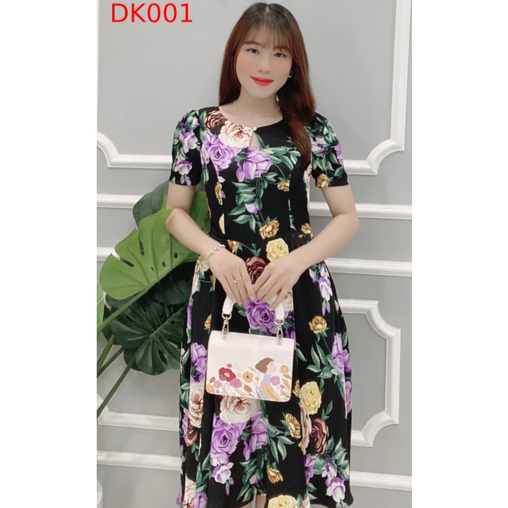 Đầm thiết kế Dori hoạ tiết hoa lụa axitat nhập khẩu cao cấp DK001