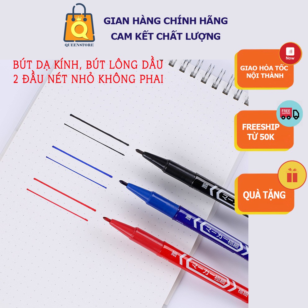 Bút Lông Dầu Bút Dạ Kính 2 Đầu Nét Nhỏ Viết Kính, Viết túi nilong Túi Trữ Sữa Không Phải Không Nhòe - QueenStore