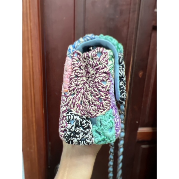 Thanh lý Túi cn classic da thật phối len đan thủ công size 25