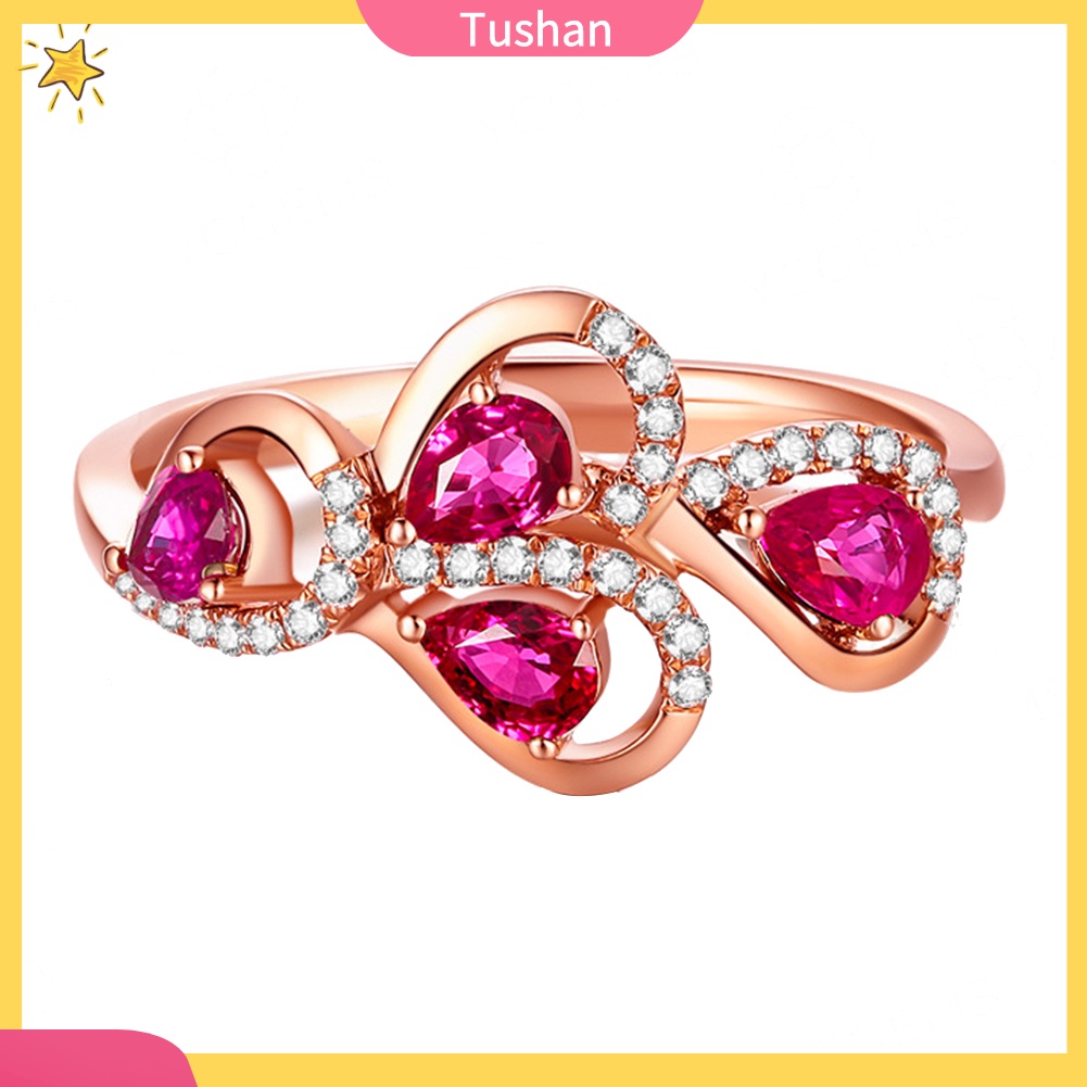 Nhẫn Hợp Kim Đính Đá Ruby Nhân Tạo Hình Chiếc Lá Thời Trang Cho Nữ