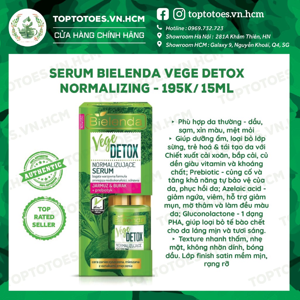 Serum Bielenda Vegedetox Normalizing dưỡng ẩm, trẻ hóa &amp; tái tạo da