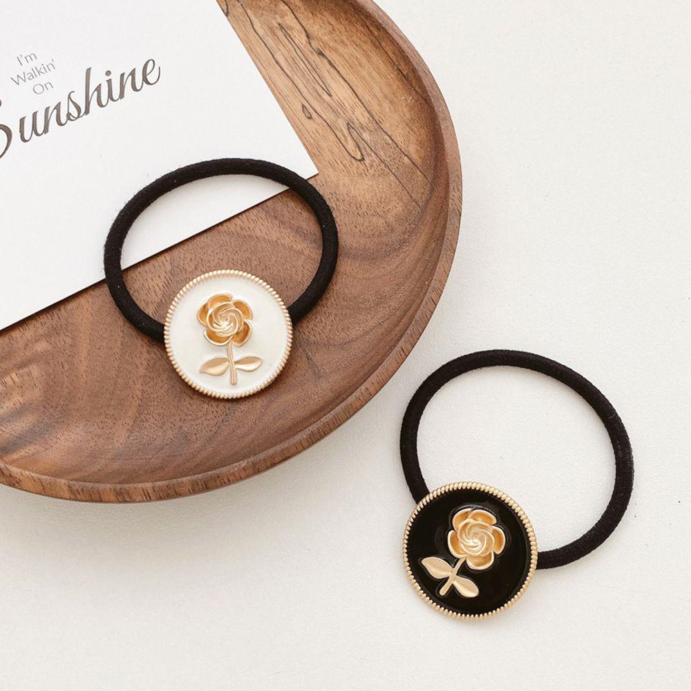 Dây Buộc Tóc Co Giãn Đính Hoa Hồng Kim Loại Thanh Lịch Cho Nữ