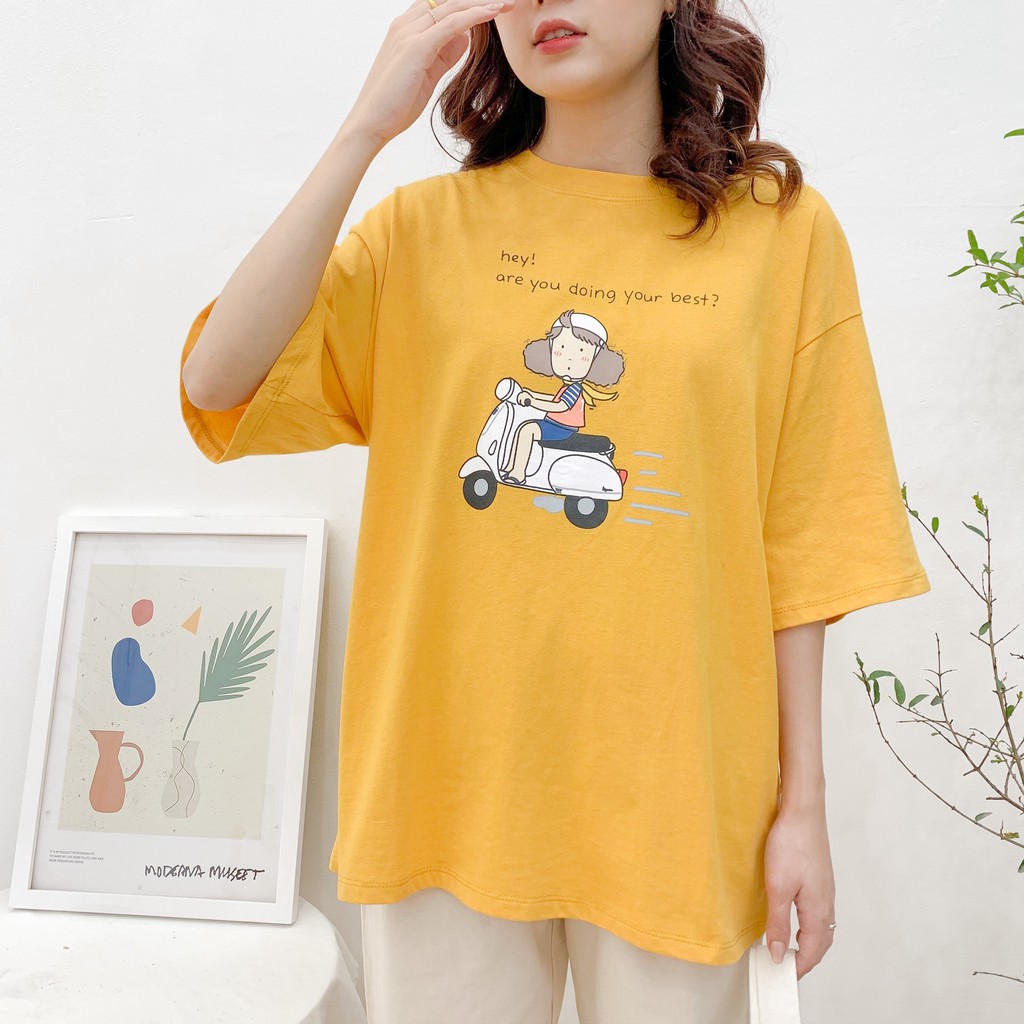 Áo phông nữ cotton freesize Friday họa tiết cô gái vespa