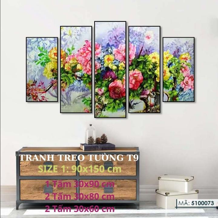 Bộ 5 Tấm Tranh treo tường Hoa Mẫu Đơn Phong Thủy mệnh Hỏa trang trí nhà cửa phòng khách ngủ bếp cầu thang 510 0073