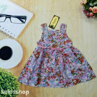 Váy đầm vải thô bé gái hoa nhí màu tím