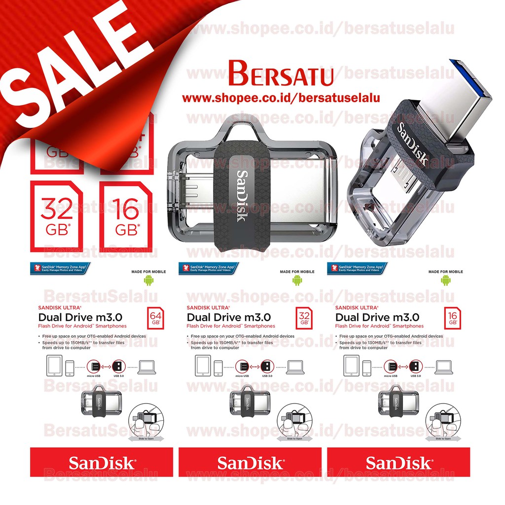 Ổ Cứng Sandisk Ultra Dual Drive M3.0 16gb 32gb Otg Usb 3.0 100% Hàng Chính Hãng