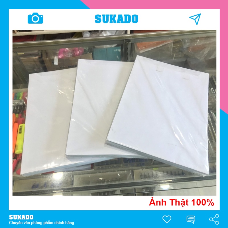 Giấy decal A4 đế xanh đế vàng xấp 100 tờ tự dính SUKADO