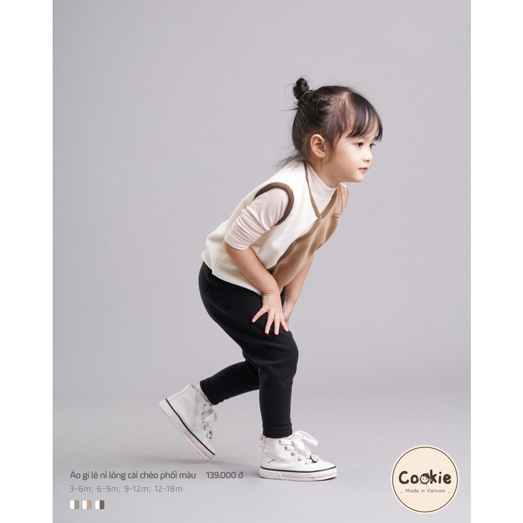 [CHÍNH HÃNG] Áo gile nỉ lông cài chéo phối màu họa tiết trẻ em thu đông Cookie