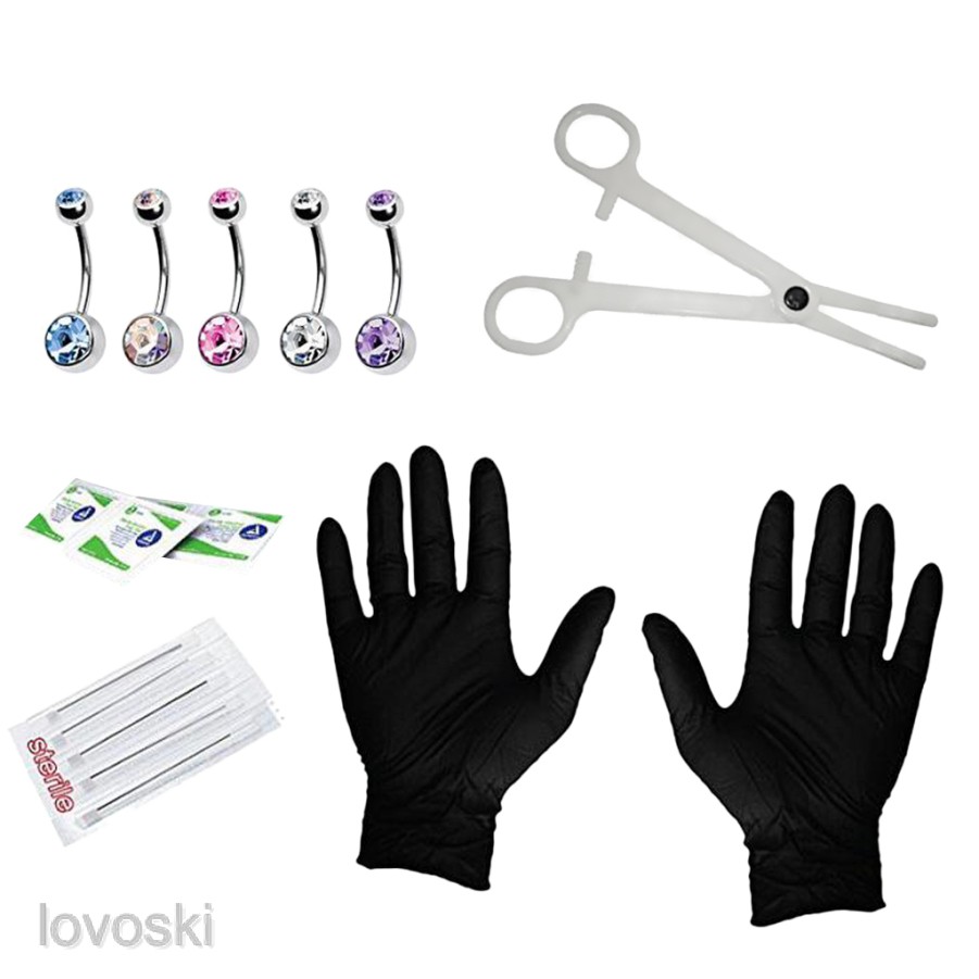 Bộ 15 Kim Xỏ Khuyên Rốn / Găng Tay / Rốn Đính Đá CZ 14G