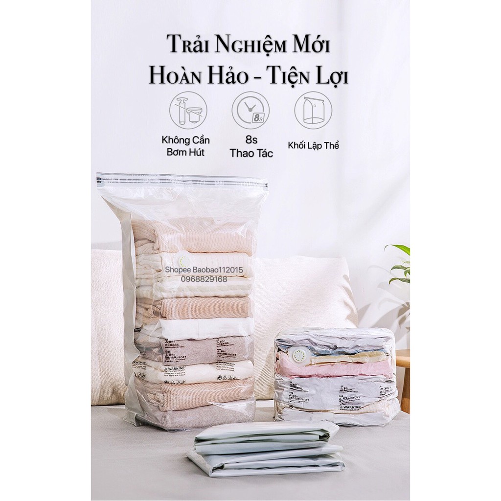 Túi Hút Chân Không Bảo Quản Đựng Bọc Quần Áo Chăn Màn Giày Dép Ba Lớp Khóa ZIP [ Dùng Tay ] Không Cần Bơm Hút