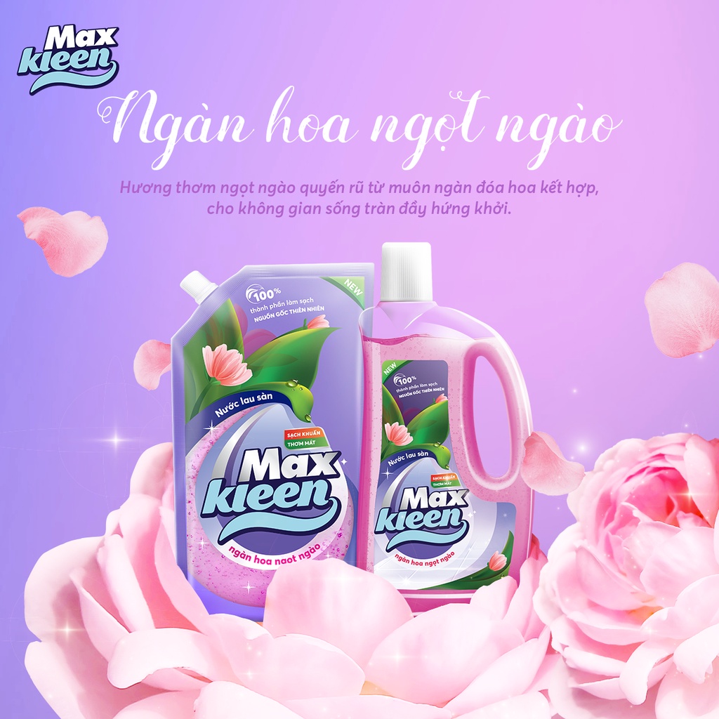 Combo 4 Túi Nước Lau Sàn Ngàn Hoa Ngọt Ngào MaxKleen (1Kg/túi)