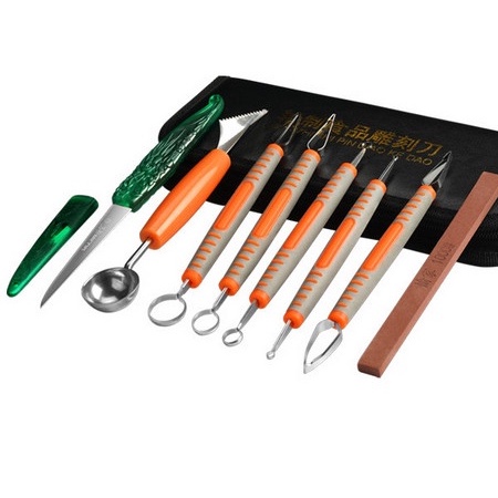 Combo 9 món _móc tỉa rau củ quả chuyên dụng + 1 dao rồng + Tỉa Trái Cây 2 Đầu Nhọn + đá mào + bóp da