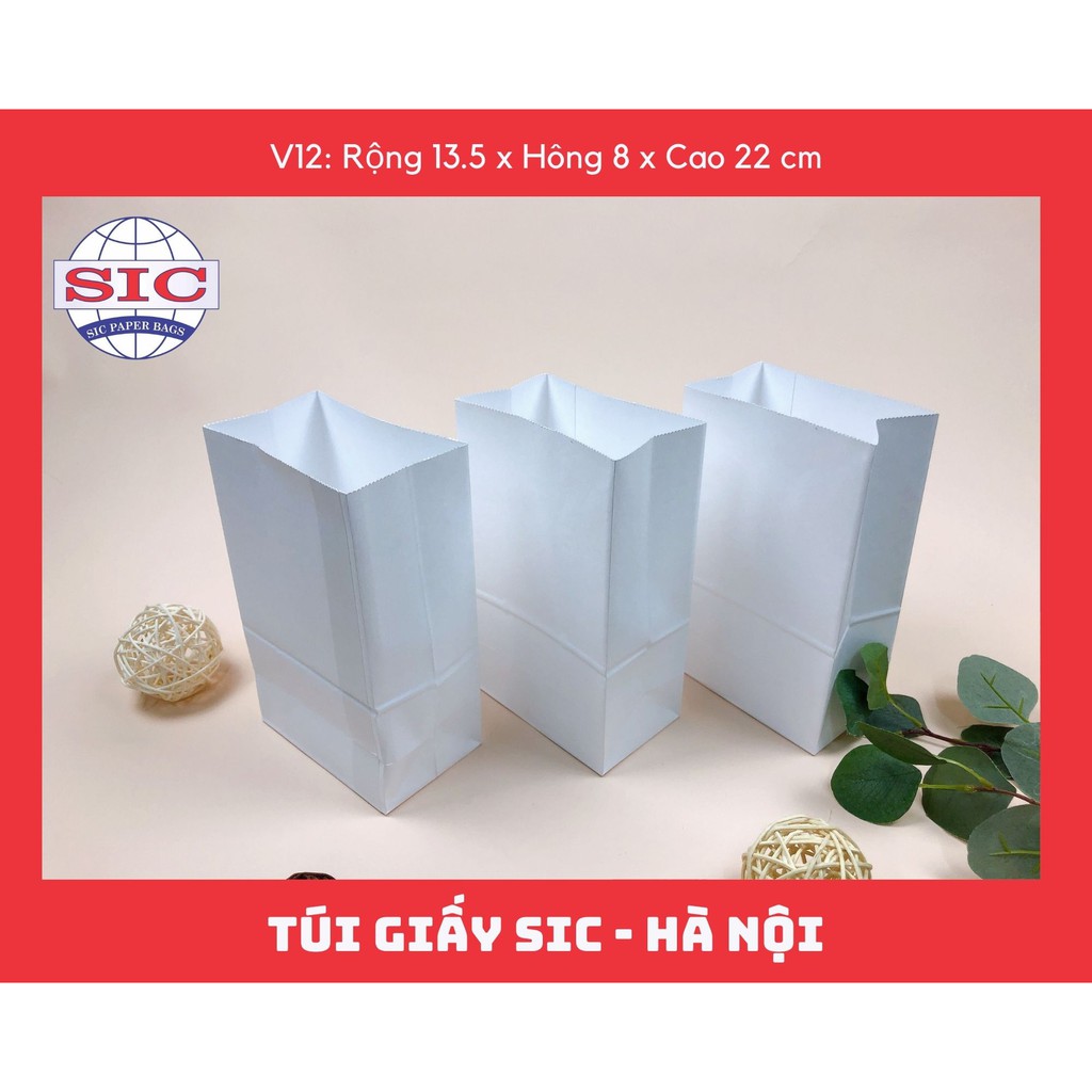 [SET 15 CHIẾC] TÚI GIẤY KRAFT XI MĂNG V12: 13.5x8x22 MÀU TRẮNG KHÔNG QUAI ( ẢNH THẬT)