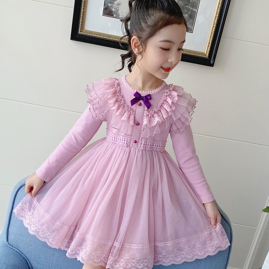 Đầm Công Chúa Phối Lưới Thời Trang Mùa Thu Mới Cho Bé Gái 3-14 Tuổi 2021