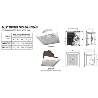 Quạt thông gió gắn trần LiOA (có ống thổi ngang) EVF24CU7