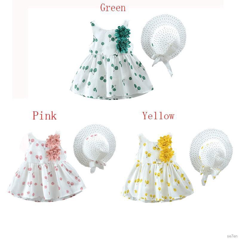 Set đầm hoa và nón xinh xắn dành cho bé gái