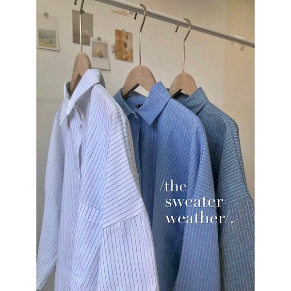 Áo sơ mi nữ tay lỡ chất thô mềm form oversize hoạ tiết kẻ sọc ver2 - The Sweater Weather | BigBuy360 - bigbuy360.vn
