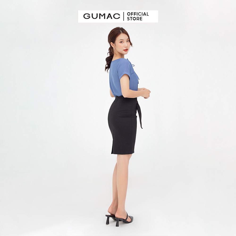[Mã WABR2711 giảm 10% đơn 250K] Chân váy nữ phối nơ GUMAC dáng bút chì màu đen thanh lịch VB582 | BigBuy360 - bigbuy360.vn