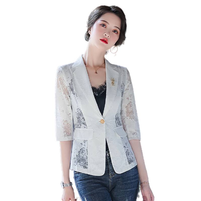 Áo khoác vest phối ren mỏng dáng ngắn phong cách Hàn Quốc thời trang xuân hè cho nữ