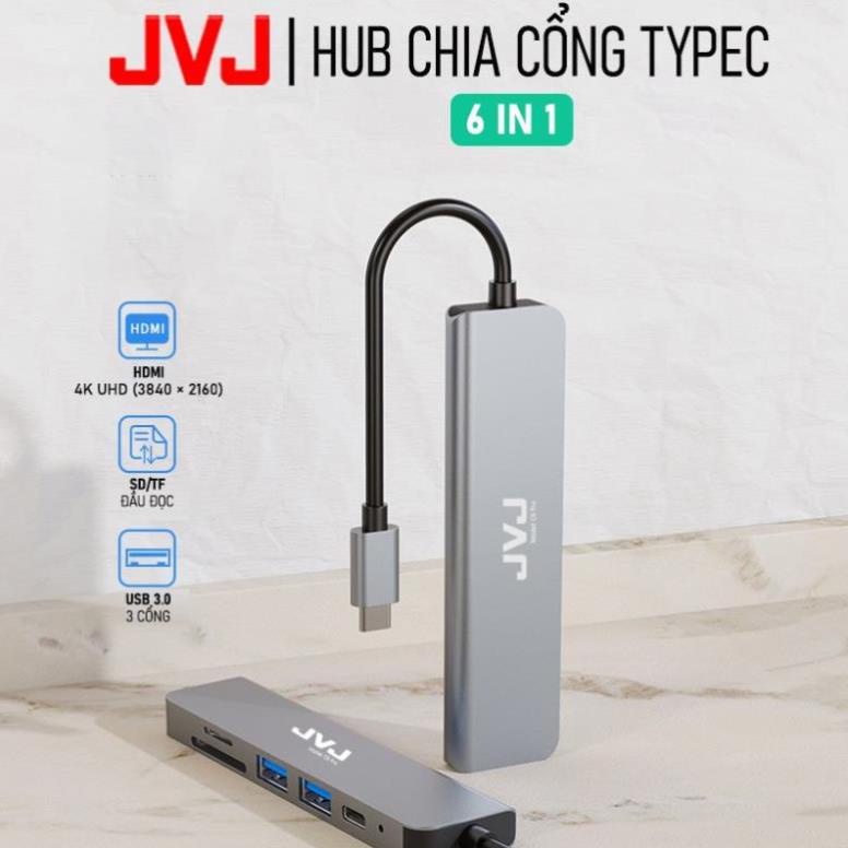 Hub type C USB C6 JVJ 6 trong 1 đa năng cổng chuyển đổi chia cổng USB 3.0 tốc độ 500Mb/s SD, TF, 4K,HDMI cho MacBook lap