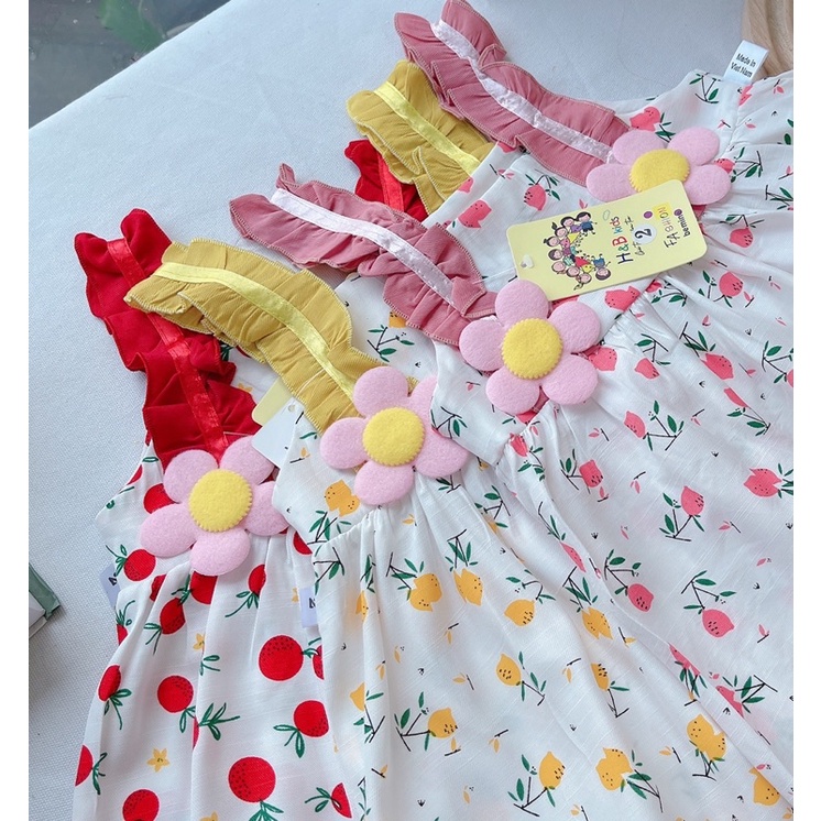 Váy Bé Gái Đính Hoa Hoạ Tiết Cherry Ngọt Ngào Chất đũi Lạnh siêu đẹp
