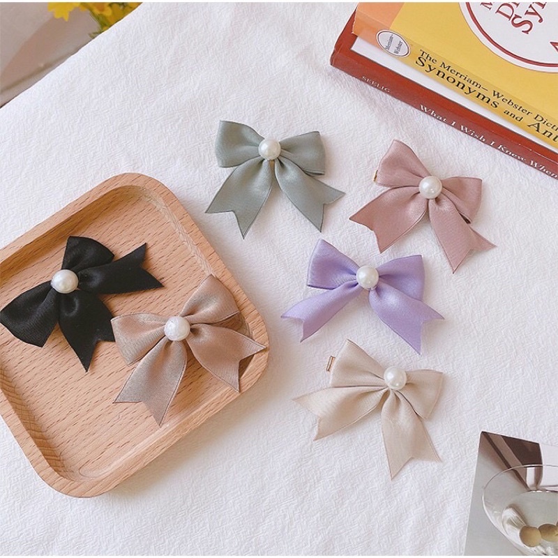 Kẹp Tóc Nơ Đính Ngoc Trai Thời Trang Xinh Xắn Cho Nữ