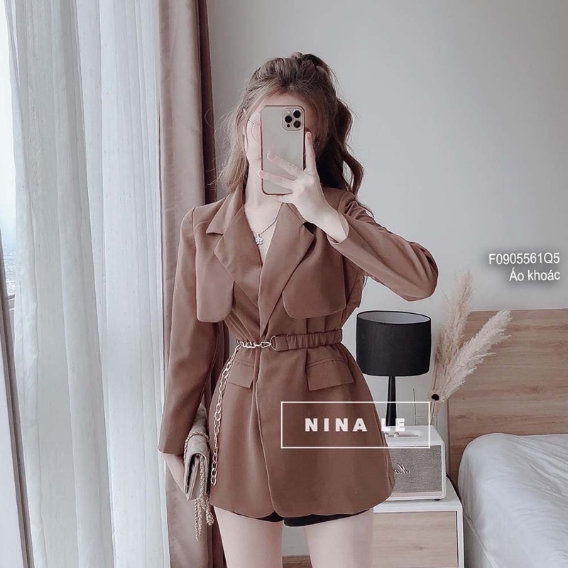 Áo khoác cổ vest đai phối xích