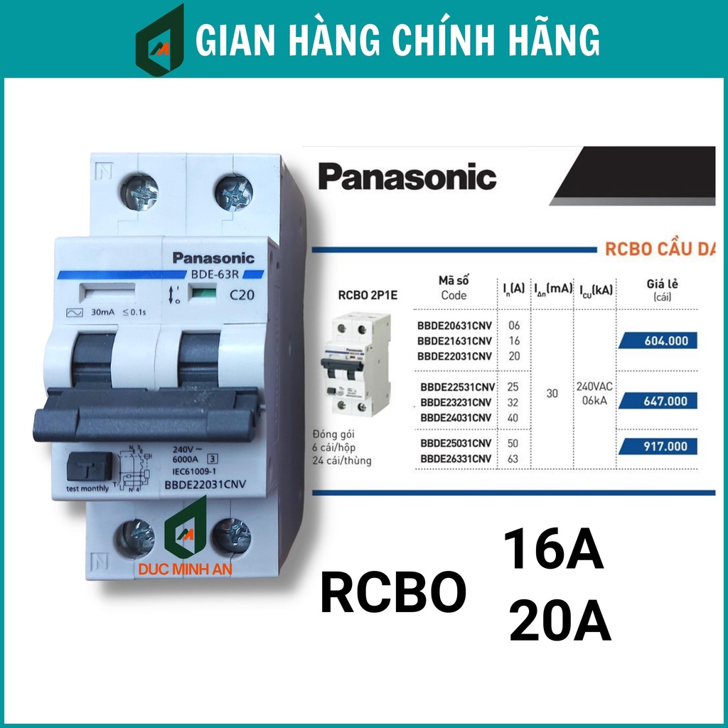 Át Chống Giật RCBO Panasonic - CB Chống Giật Chính Hãng