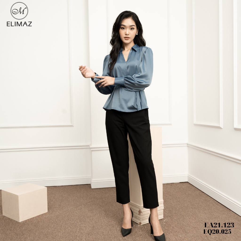 Áo sơ mi nữ công sở Elimaz lụa đắp chéo cổ đức EA21.123