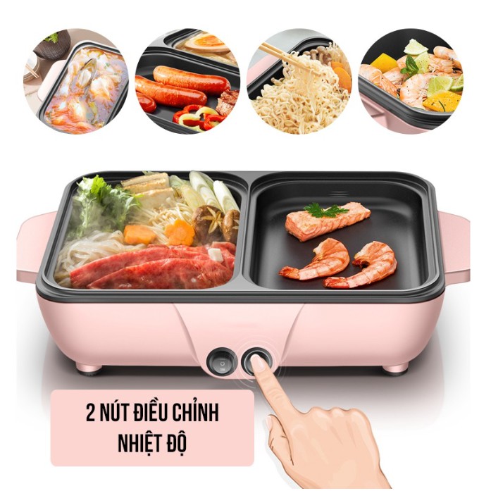 NỒI LẨU ĐIỆN MINI ĐA NĂNG 2 NGĂN -NỒI NƯỚNG ĐIỆN  CHỐNG DÍNH THẾ HỆ MỚI- TIỆN DỤNG CHO MỌI GIA ĐÌNH