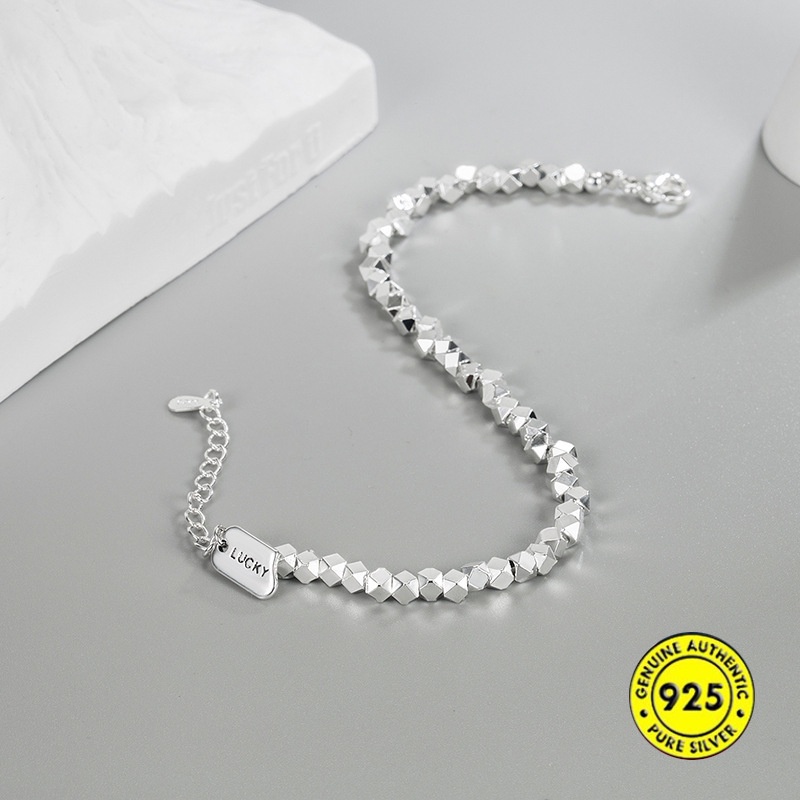 Vòng Tay Mạ Bạc Mặt Vuông Đính Đá Phong Cách Retro Sang Trọng