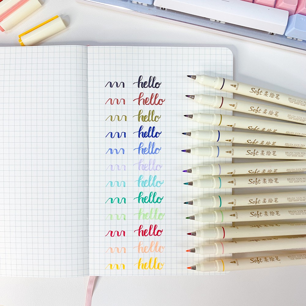 Bộ 3 bút brush Soft viết Calligraphy màu pastel cực đẹp cho sổ tay, Bullet Journal Lalunavn A72