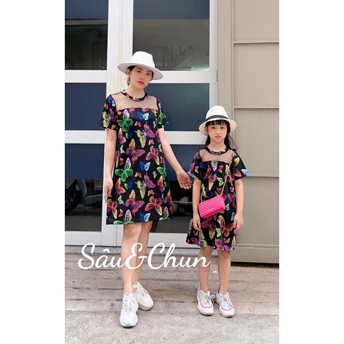 Váy đôi Mẹ và Bé dáng suông hoạ tiết