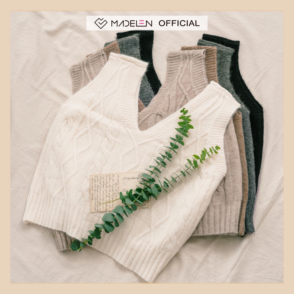 Áo gile len thu đông nữ MADELEN dáng cổ V nhiều màu xinh xắn