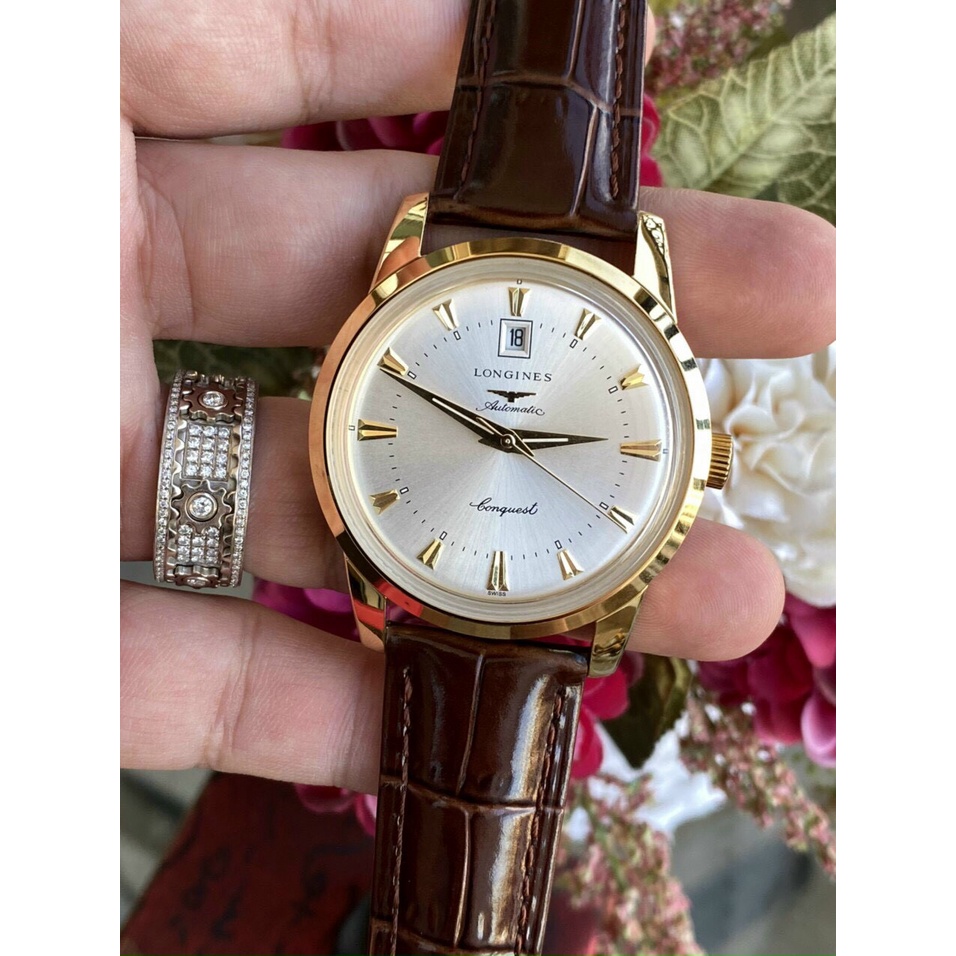 Đồng hồ Nam lg  bát quái máy nhật Myota vỏ vàng ta mặt trắng dòng cơ Automatic size 40mm dây da