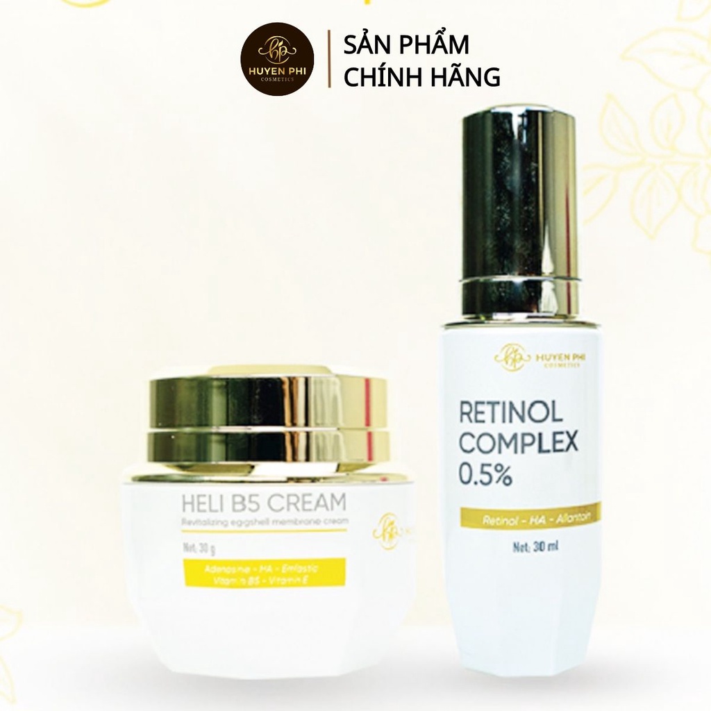 Combo Huyền Phi Cosmetics phục hồi da (Retinol 30ml + Heli B5 Cream30gr)