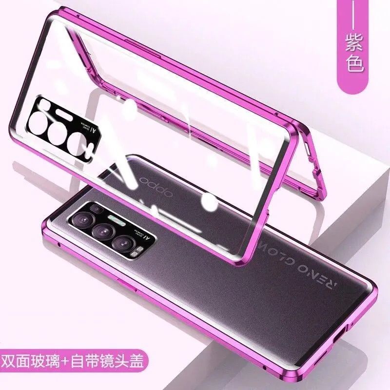 Ốp Điện Thoại Kính Cường Lực Viền Kim Loại Nam Châm Cho Oppo Reno 7 PRO 6 5 4 Oppo PRO