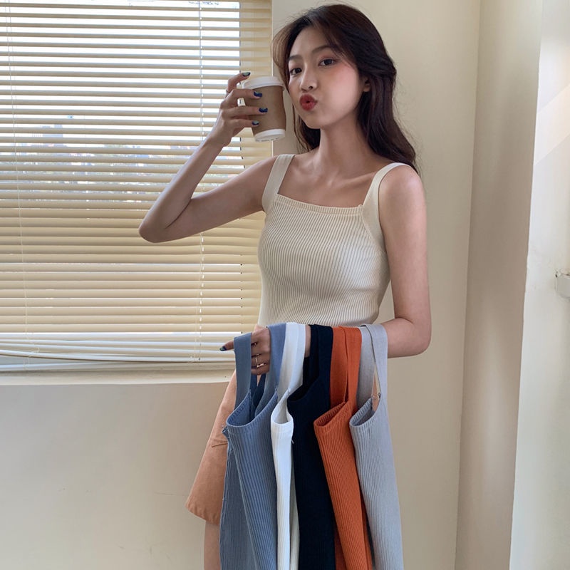 Áo Hai Dây Dệt Kim Dáng Ôm Phong Cách Hàn Quốc Thời Trang Cho Nữ