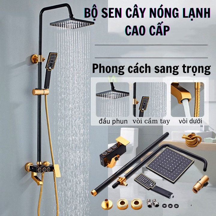 Bộ Sen Cây Tắm Đứng Nóng Lạnh Cao Cấp MORALLY- BLACKGOLD Chất Liệu Mạ Đồng Cao Cấp ,Sơn Tĩnh Điện, Vòi Sen Tăng Áp