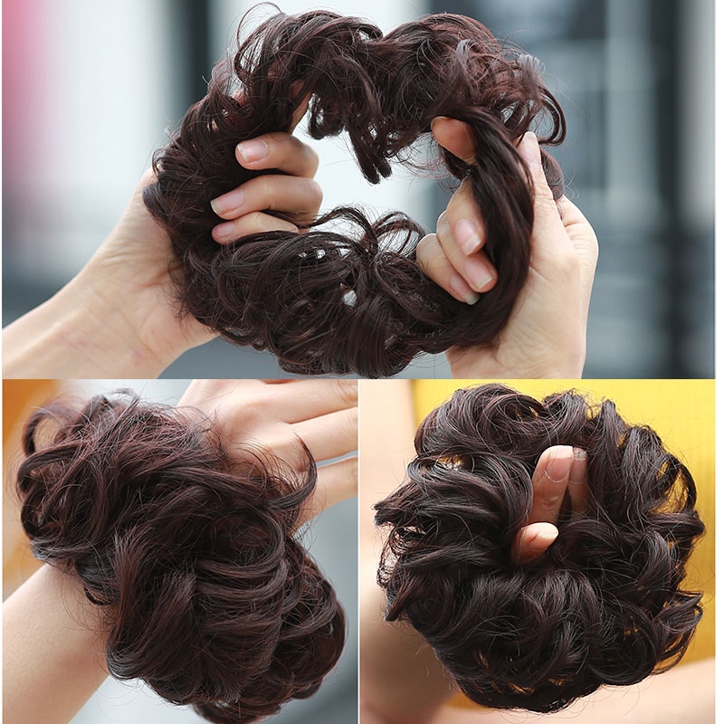 Dây buộc tóc phối tóc giả hình bánh donut thời trang cho nữ
