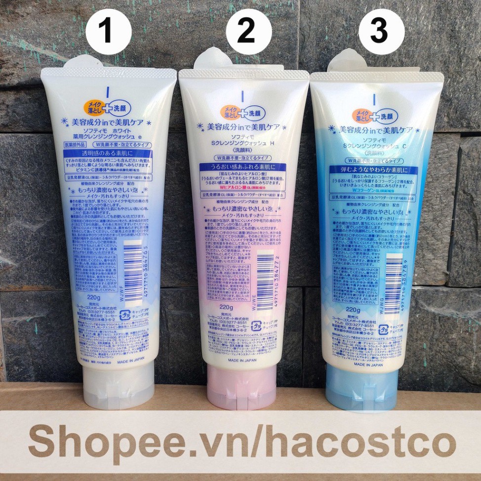 [Bb115]  Sữa Rửa Mặt Kose Softymo Cleansing Foam 220g của Nhật chiếc Hyaluronic acid collagen white 64