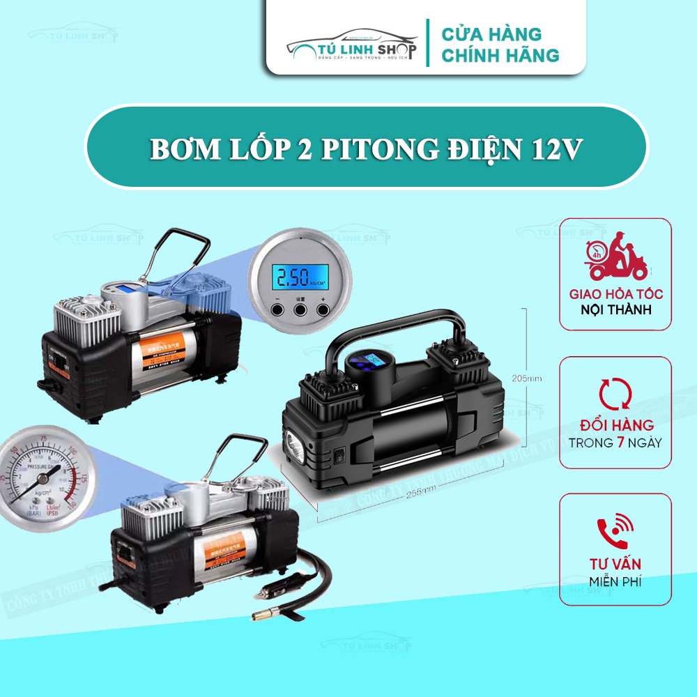 Bơm ô tô 2 xi lanh công suất lớn BH 6 Tháng- Đồng hồ điện tử tự ngắt