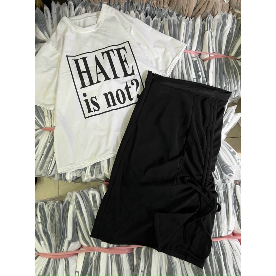 Set thun kate in chữ váy ngắn, set thun hate phong cách Hàn Quốc