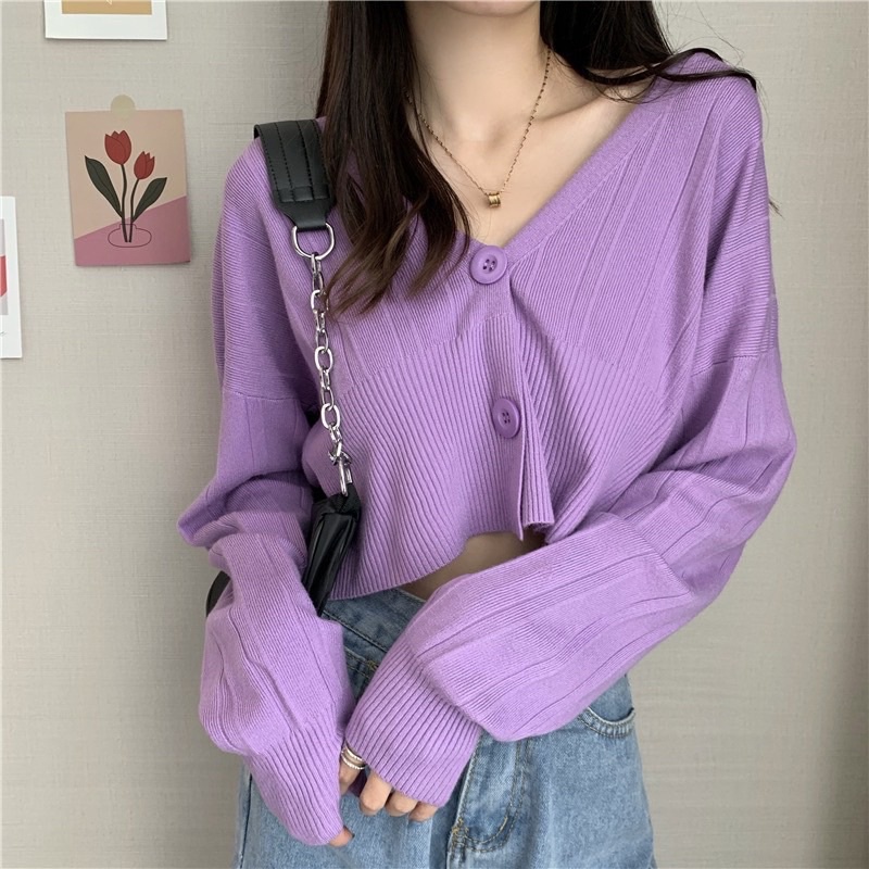 Áo croptop len mềm màu tím xinh ơi là xinh