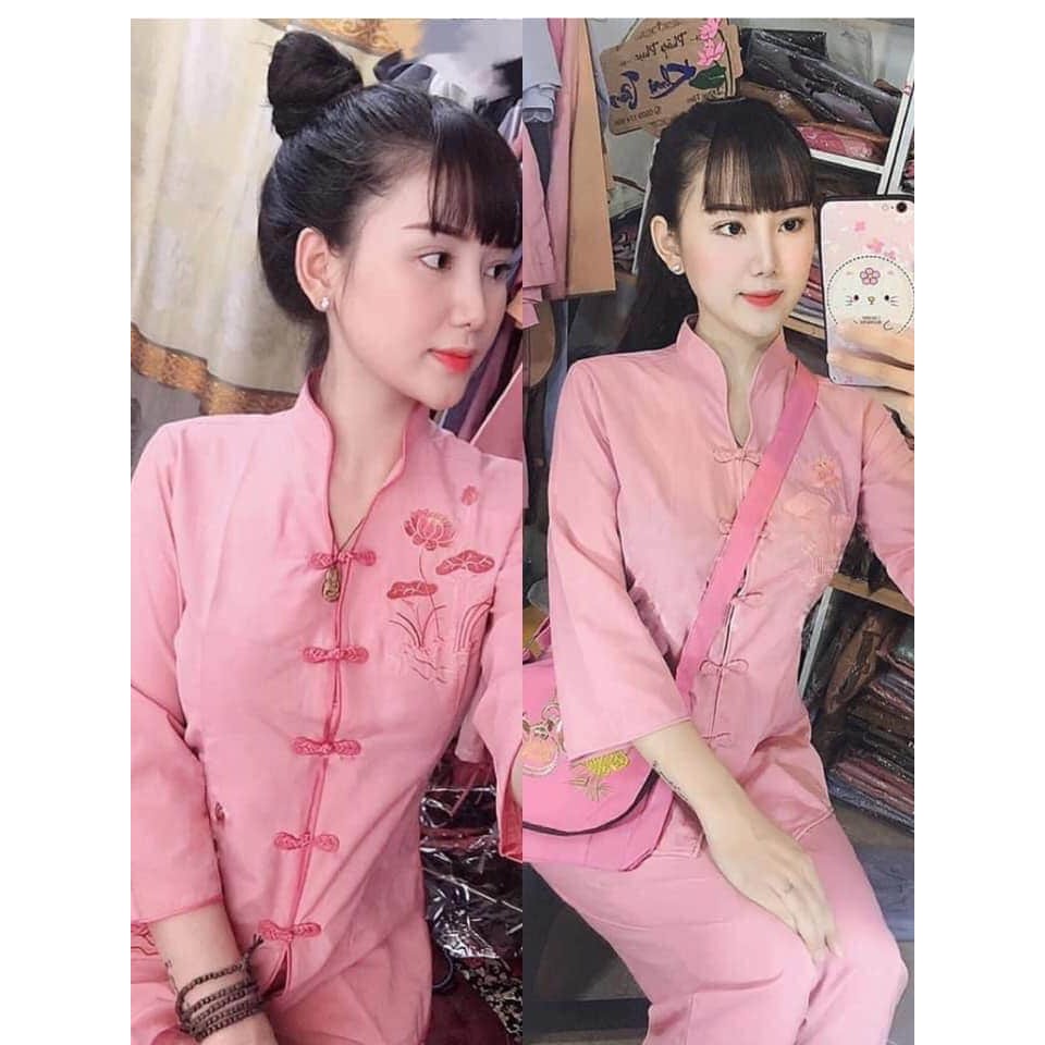 Bộ phật tử Cổ tàu thêu sen - Đồ lam đi chùa Bà Lai vải Cotton mịn giá rẻ - YuZin Store | BigBuy360 - bigbuy360.vn